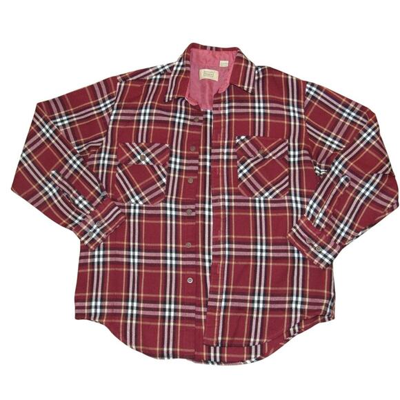 Vintage Sears Red Plaid Flannel Lightweight Button Shirt Large 16-16 1/2 - Picture 2 of 14